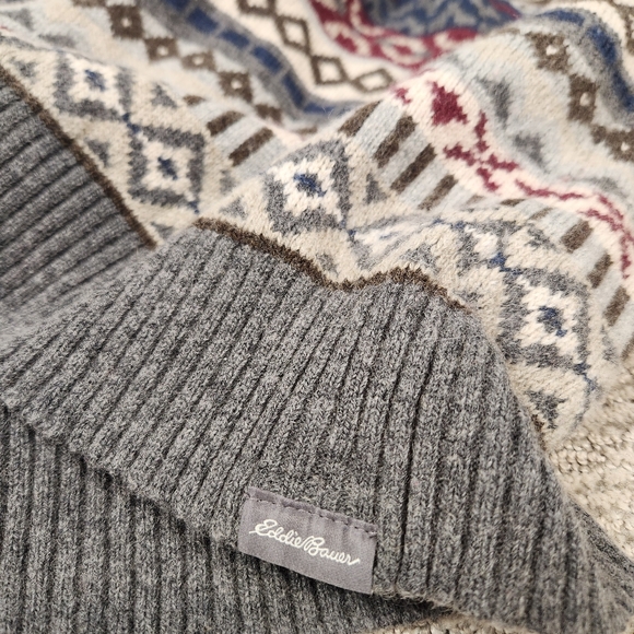 Eddie Bauer Fair Isle Crew Neck Sweater Wool Blend Holiday Winter Mens Medium - Picture 7 of 7